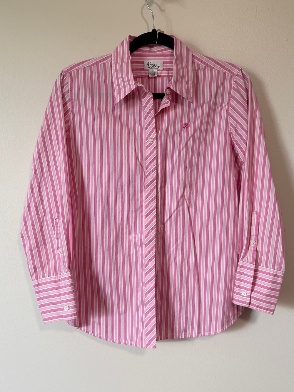 vintage Lilly Pulitzer pink and white stripe button down 100% cotton sz 10 (smal